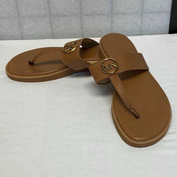 Leather Slip On Flat Thong Sandal Tan Leather Rubber Sole 7.5 Michael Kors - Picture 4 of 9